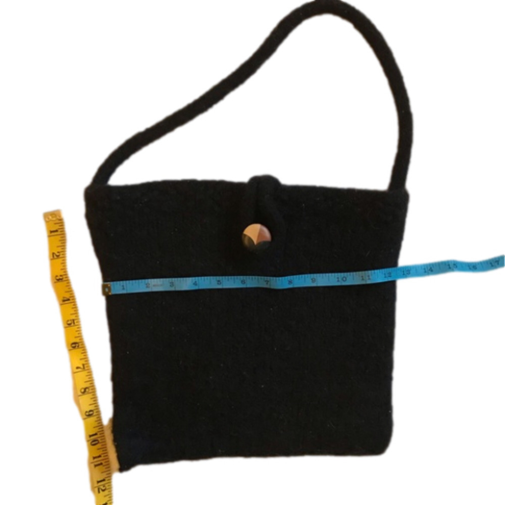 HANDMADE felted boiled wool purse hand bag with wooden button closure.